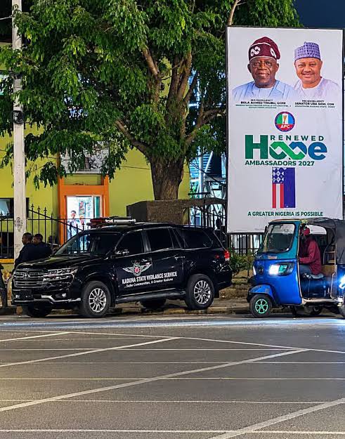 patrol-van-guarding-Tinubu-billboard